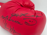 Sugar Ray Leonard, Roberto Duran & Thomas "Hitman" Hearns Autographed Red Everlast Boxing Glove PSA/DNA Stock #243605