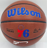 Allen Iverson Autographed Composite Leather Philadelphia 76ers Logo Basketball Beckett BAS Witness Stock #243643