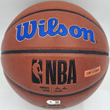 Allen Iverson Autographed Composite Leather Philadelphia 76ers Logo Basketball Beckett BAS Witness Stock #243643