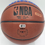 Allen Iverson Autographed Composite Leather Philadelphia 76ers Logo Basketball Beckett BAS Witness Stock #243643