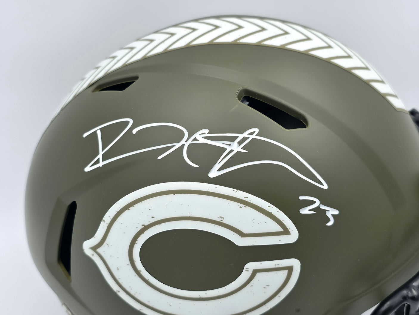 Devin Hester Autographed Chicago Bears Army Green Salute To Service Full Size Authentic Speed Helmet Beckett BAS QR Stock #243658