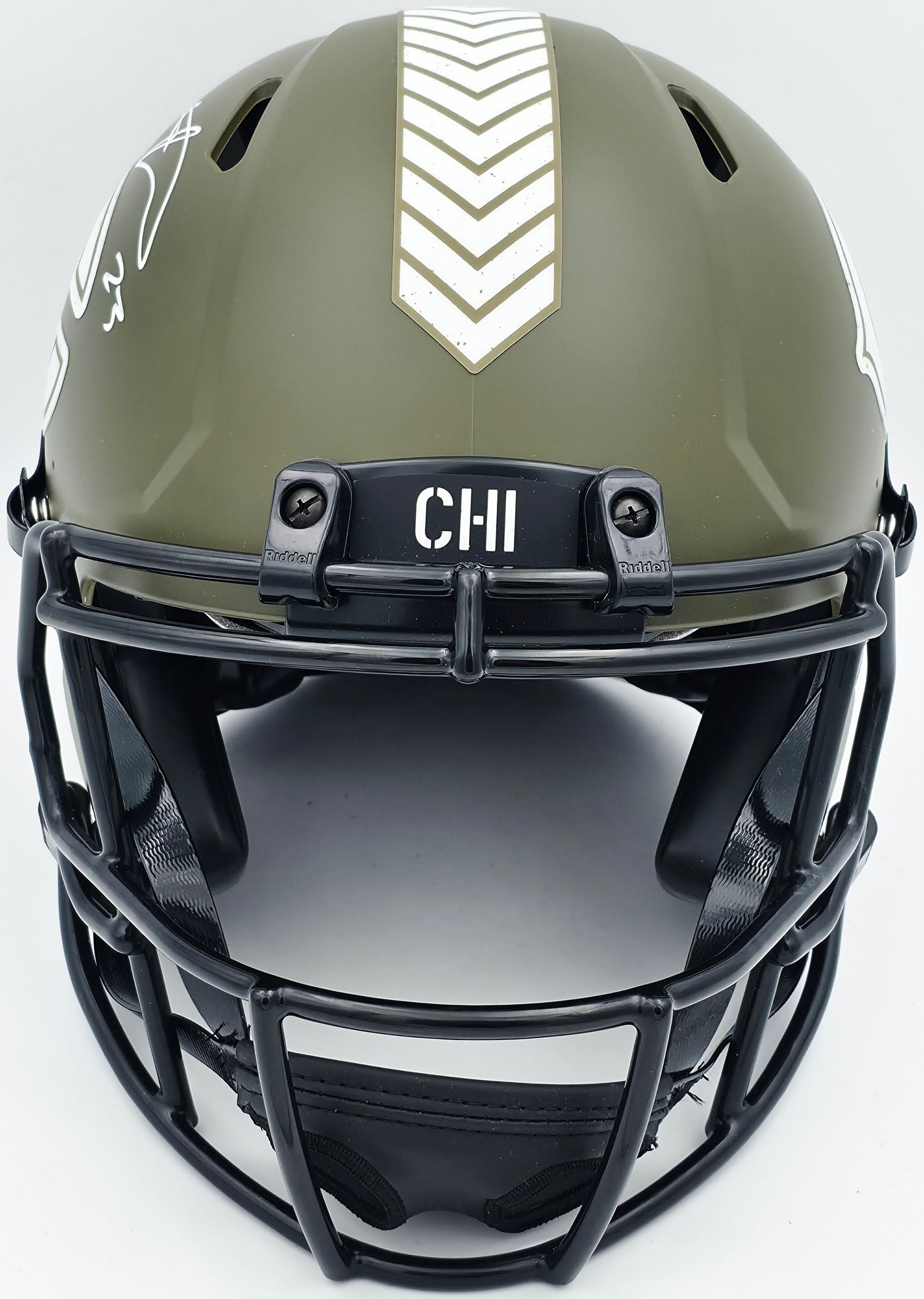 Devin Hester Autographed Chicago Bears Army Green Salute To Service Full Size Authentic Speed Helmet Beckett BAS QR Stock #243658