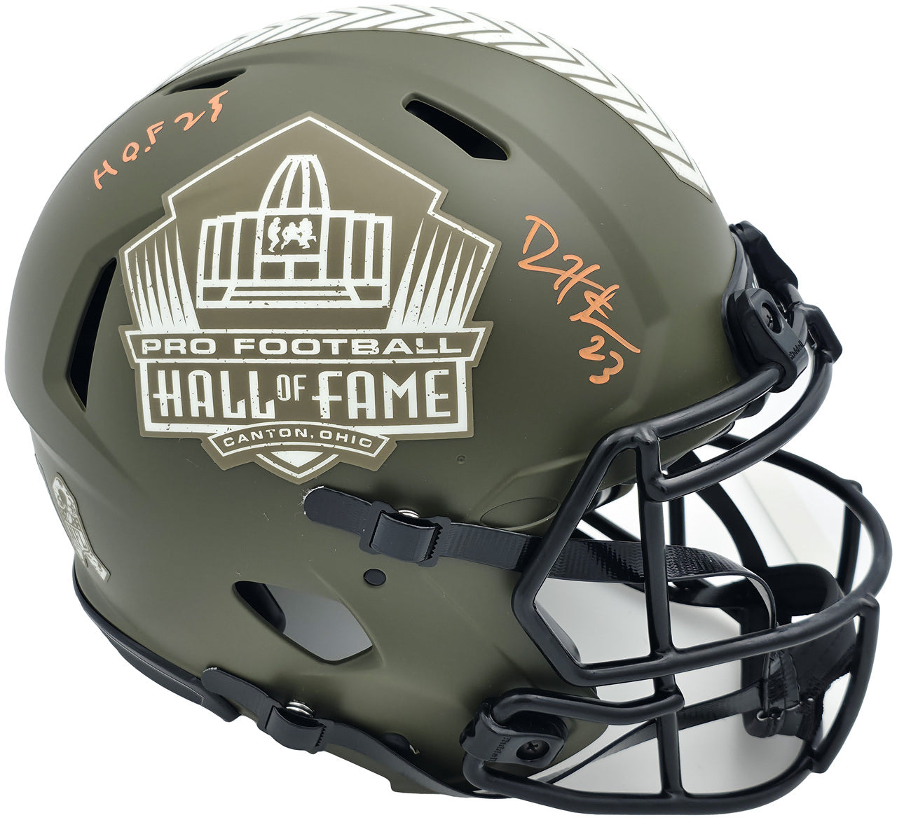 Devin Hester Autographed Chicago Bears Army Green Salute To Service Full Size Authentic Speed Hall of Fame HOF Logo Helmet Beckett BAS QR Stock #243659