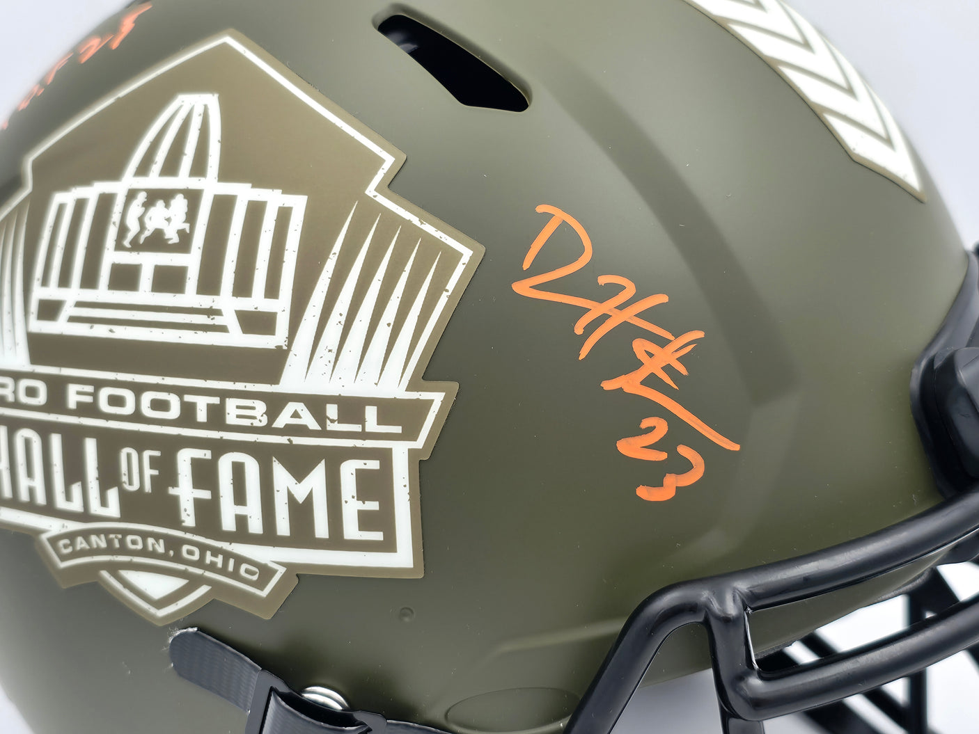 Devin Hester Autographed Chicago Bears Army Green Salute To Service Full Size Authentic Speed Hall of Fame HOF Logo Helmet Beckett BAS QR Stock #243659