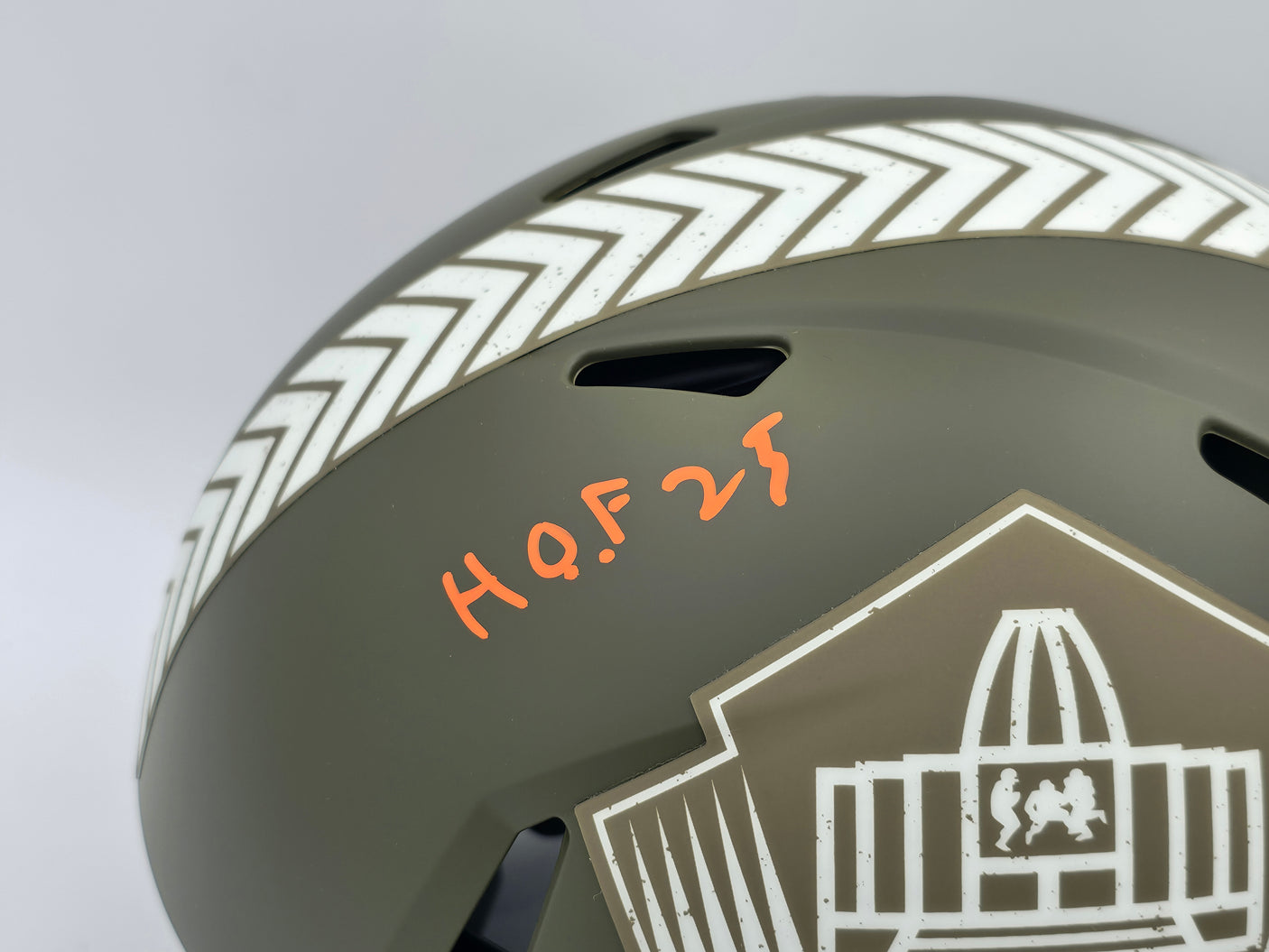 Devin Hester Autographed Chicago Bears Army Green Salute To Service Full Size Authentic Speed Hall of Fame HOF Logo Helmet Beckett BAS QR Stock #243659