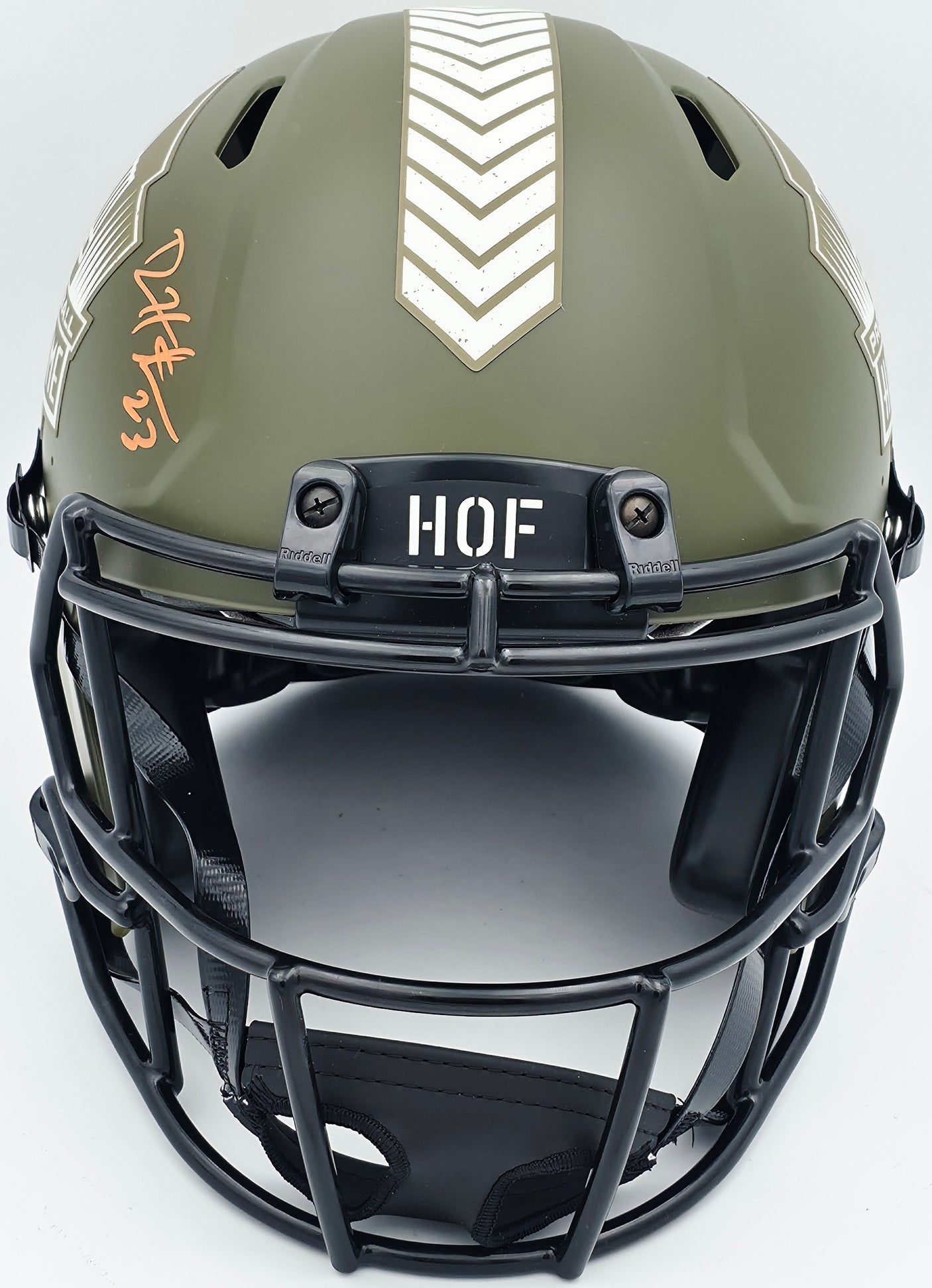 Devin Hester Autographed Chicago Bears Army Green Salute To Service Full Size Authentic Speed Hall of Fame HOF Logo Helmet Beckett BAS QR Stock #243659