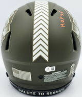 Devin Hester Autographed Chicago Bears Army Green Salute To Service Full Size Authentic Speed Hall of Fame HOF Logo Helmet Beckett BAS QR Stock #243659