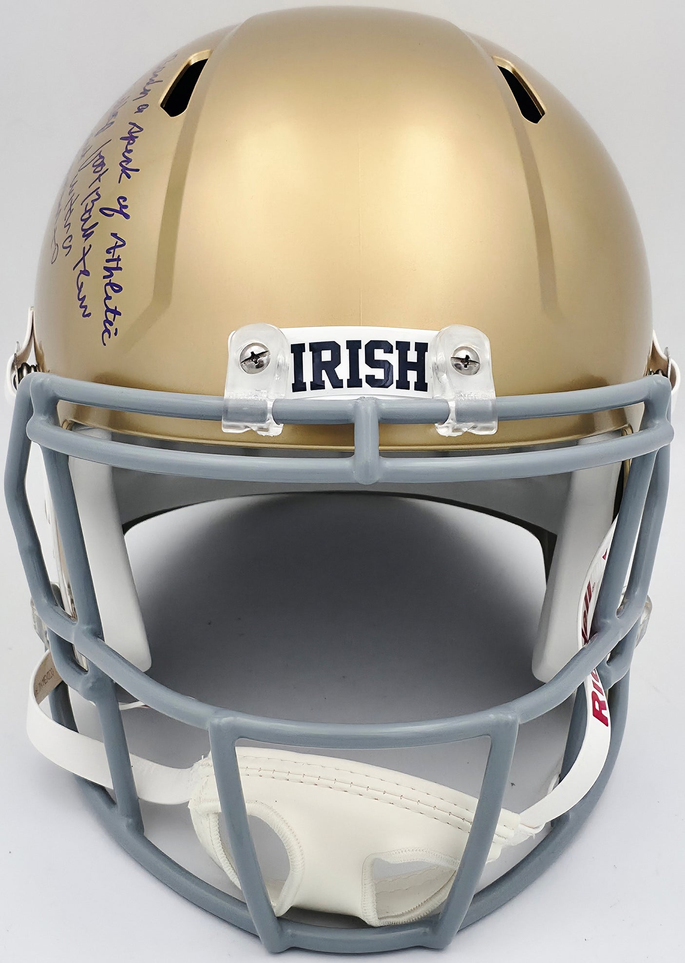 Rudy Ruettiger Autographed Notre Dame Fighting Irish Gold Full Size Replica Speed Helmet Full Movie Speech Beckett BAS Witness Stock #243661