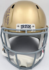 Rudy Ruettiger Autographed Notre Dame Fighting Irish Gold Full Size Replica Speed Helmet Full Movie Speech Beckett BAS Witness Stock #243661