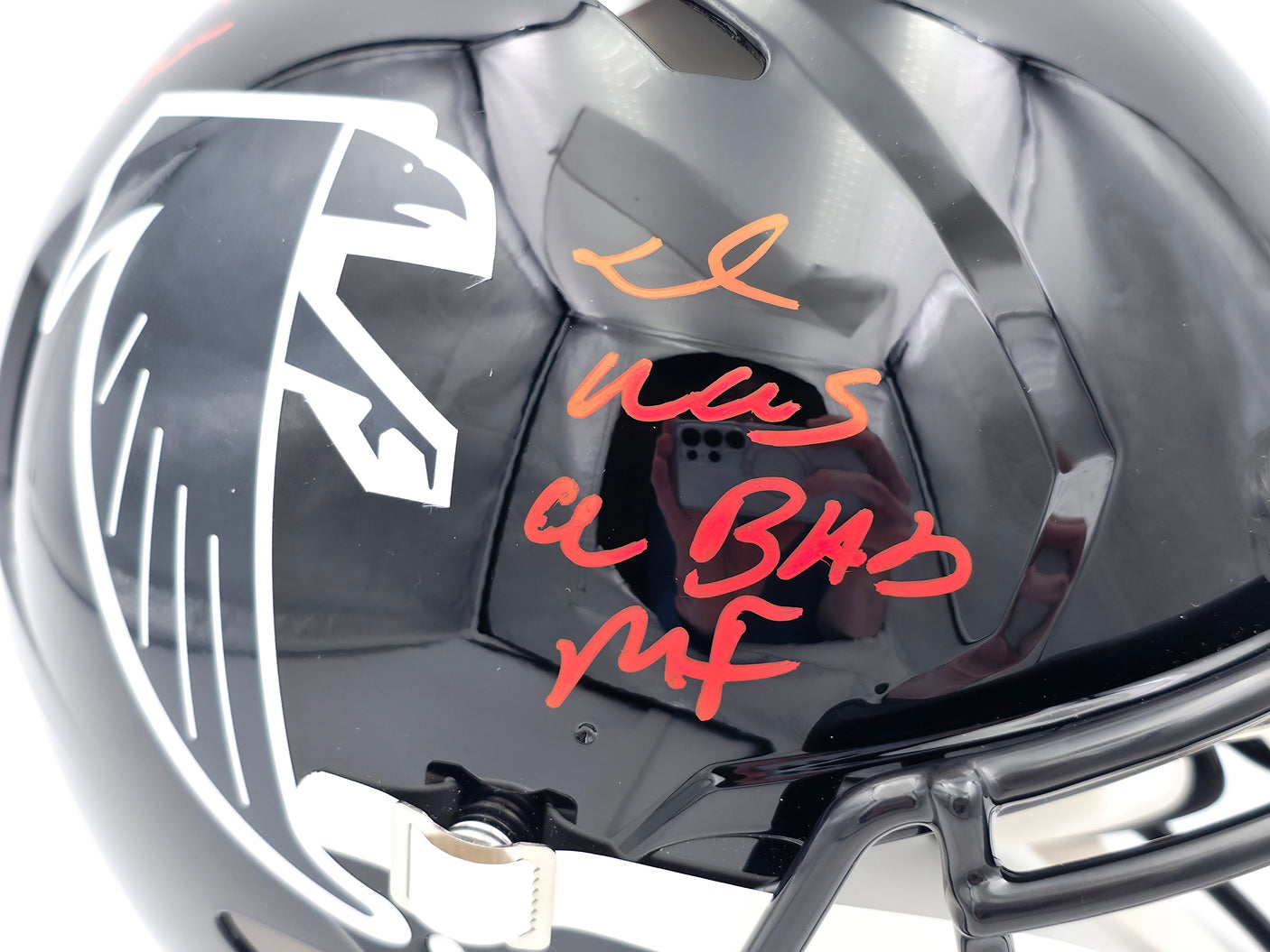 Andre Rison Autographed Atlanta Falcons 1990-02 Throwback Black Full Size Authentic Speed Helmet "I Was A Bad MF" Beckett BAS Witness Stock #243655