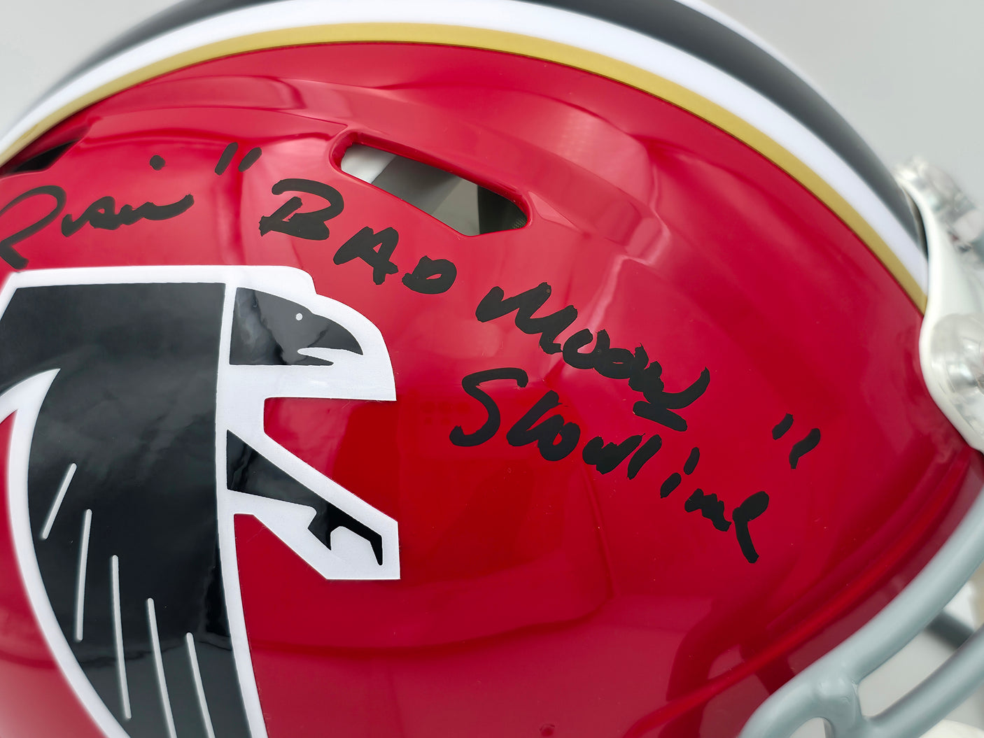 Andre Rison Autographed Atlanta Falcons 1966-69 Throwback Red Full Size Authentic Speed Helmet "Bad Moon, Showtime" Beckett BAS Witness Stock #243656