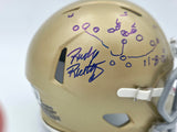 Rudy Ruettiger Autographed Notre Dame Fighting Irish Gold Speed Mini Helmet "Play Sketch" Beckett BAS Witness Stock #244039