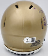 Rudy Ruettiger Autographed Notre Dame Fighting Irish Gold Speed Mini Helmet "Play Sketch" Beckett BAS Witness Stock #244039