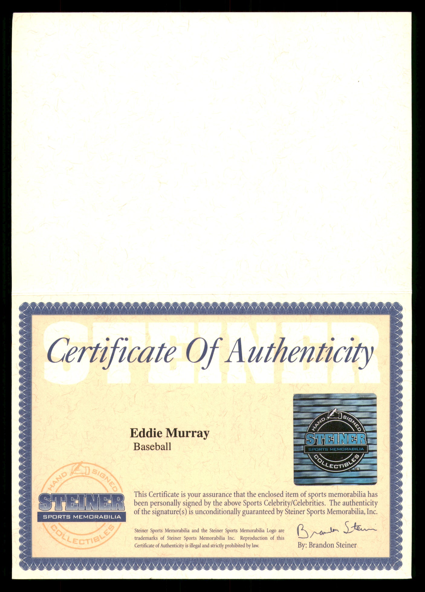Eddie Murray Autographed Official MLB Baseball Baltimore Orioles "HOF 2003" MLB & Steiner Holo SKU #246089
