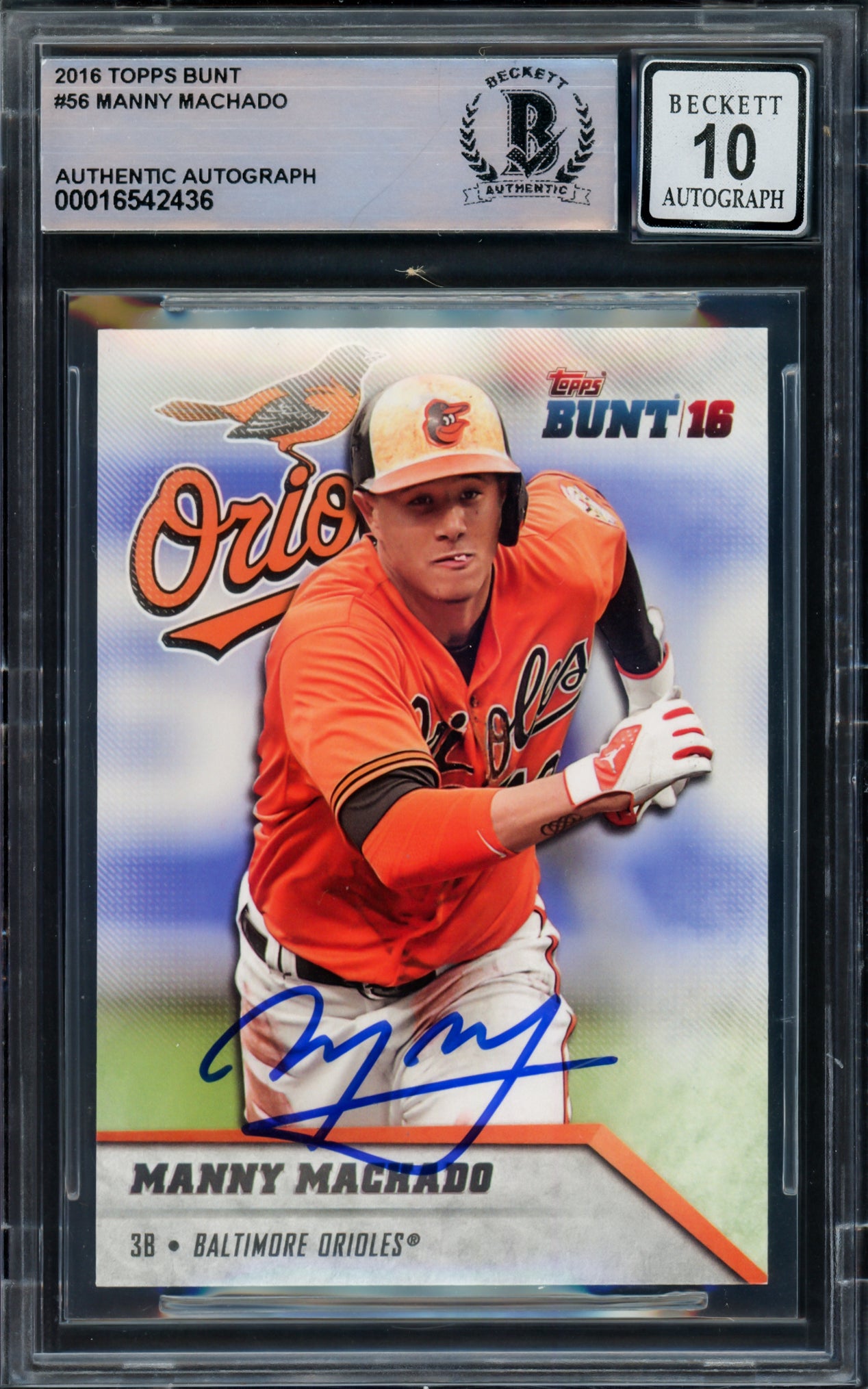Manny Machado Autographed 2016 Topps Bunt Card #56 Baltimore Orioles Auto Grade Gem Mint 10 Beckett BAS #16542436