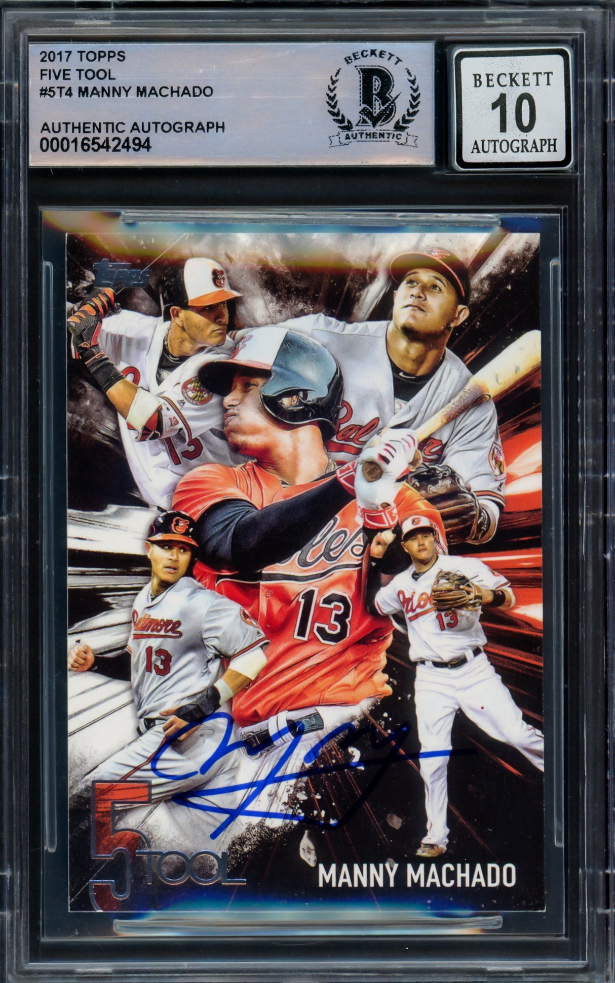 Manny Machado Autographed 2017 Topps 5 Tool Card #5T-4 Baltimore Orioles Auto Grade Gem Mint 10 Beckett BAS #16542494
