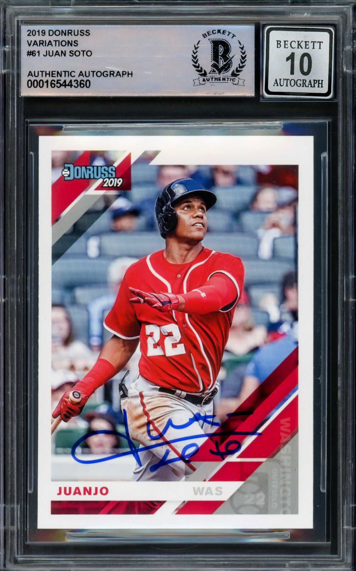 Juan Soto Autographed 2019 Donruss Variation Card #61 New York Mets Auto Grade Gem Mint 10 Beckett BAS #16544360