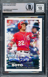 Juan Soto Autographed 2019 Topps Sticker Card #215 New York Mets Auto Grade Gem Mint 10 Beckett BAS #16544363