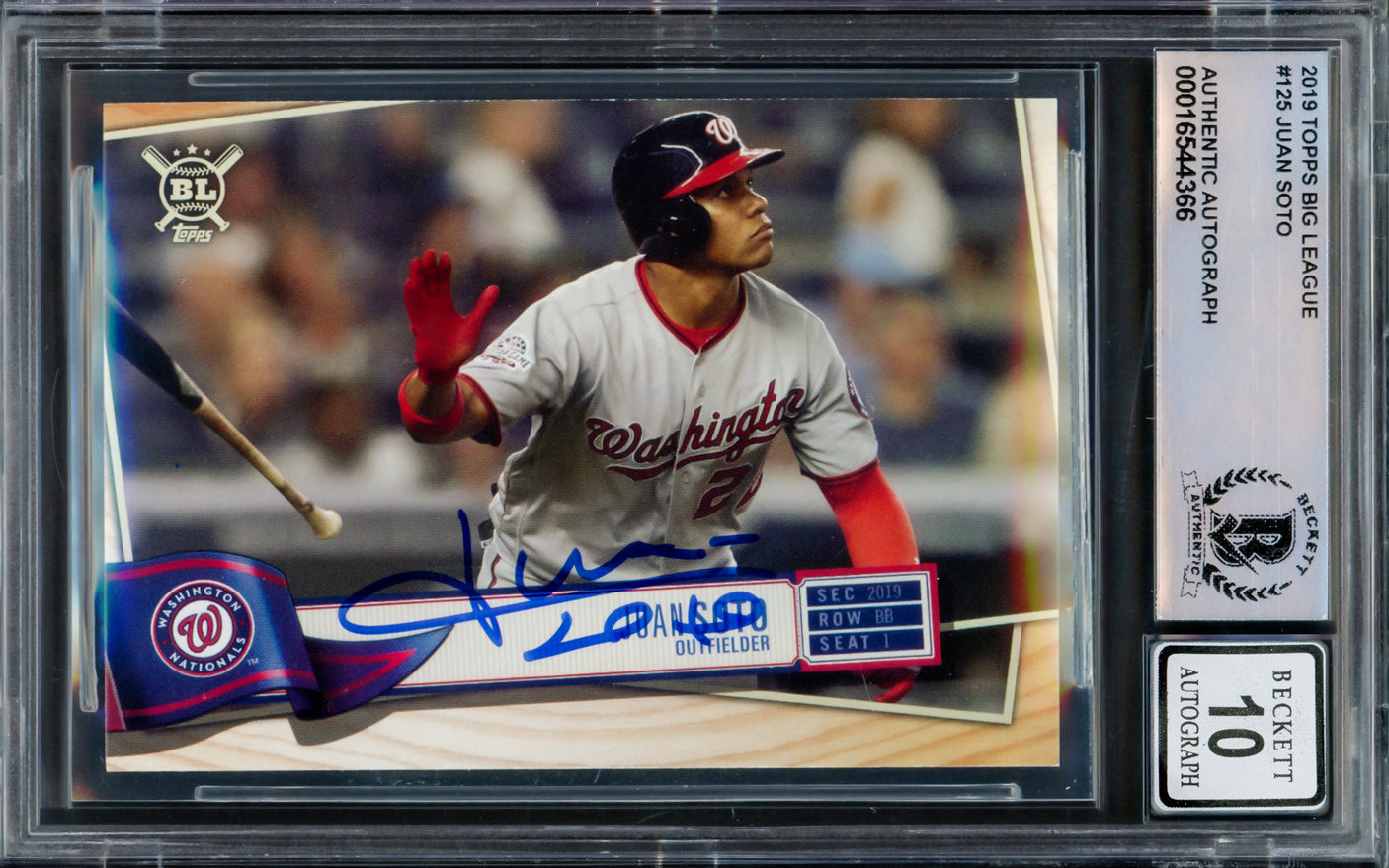 Juan Soto Autographed 2019 Topps Big League Card #125 New York Mets Auto Grade Gem Mint 10 Beckett BAS #16544366