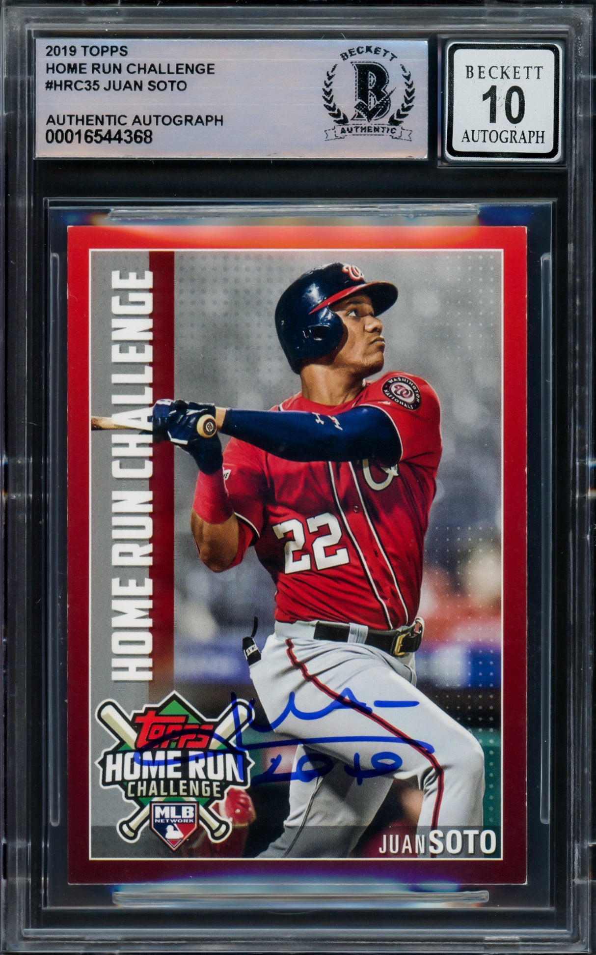 Juan Soto Autographed 2019 Topps Home Run Challenge Card #HRC35 New York Yankees Auto Grade Gem Mint 10 Beckett BAS #16544368