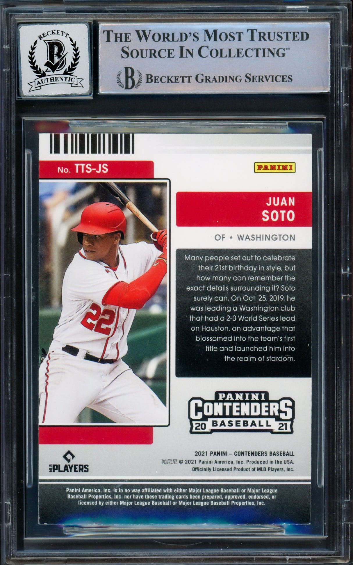 Juan Soto Autographed 2021 Panini Contenders Ticket To Stardom Card #TTS-JS New York Yankees Auto Grade Gem Mint 10 Beckett BAS #16544440