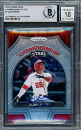 Juan Soto Autographed 2022 Prizm Championship Stage Card #CS-7 New York Mets Auto Grade Gem Mint 10 Beckett BAS #16544610