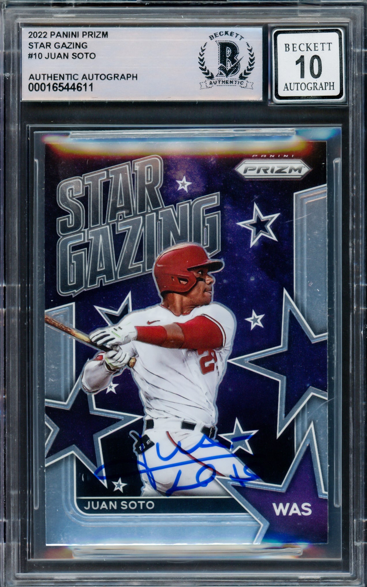 Juan Soto Autographed 2022 Prizm Star Grazing Card #SG-10 New York Mets Auto Grade Gem Mint 10 Beckett BAS #16544611