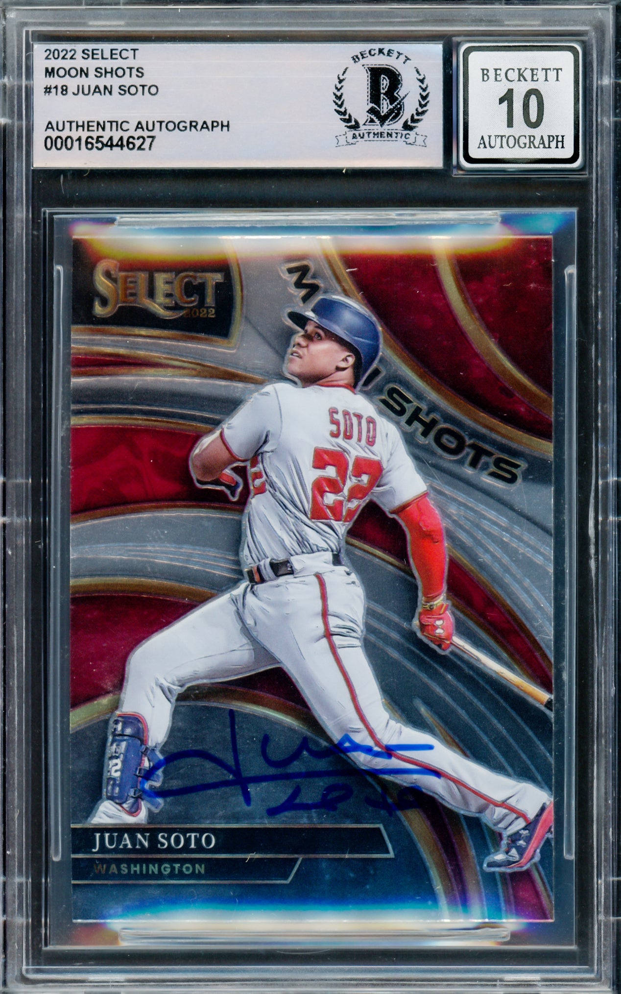 Juan Soto Autographed 2022 Select Moon Shots Card #MS18 New York Mets Auto Grade Gem Mint 10 Beckett BAS #16544627