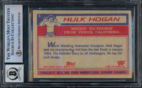 Hulk Hogan Autographed 1985 Topps WWF Yellow Rookie Card #1 Auto Grade Gem Mint 10 Beckett BAS #15333165