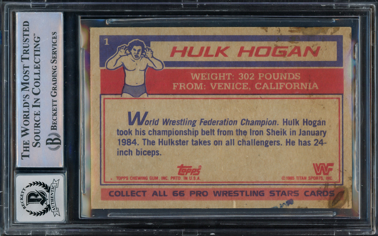 Hulk Hogan Autographed 1985 Topps WWF Yellow Rookie Card #1 Auto Grade Gem Mint 10 Beckett BAS #15333178