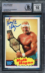 Hulk Hogan Autographed 1985 Topps WWF Yellow Rookie Card #1 Auto Grade Gem Mint 10 Beckett BAS #15333179