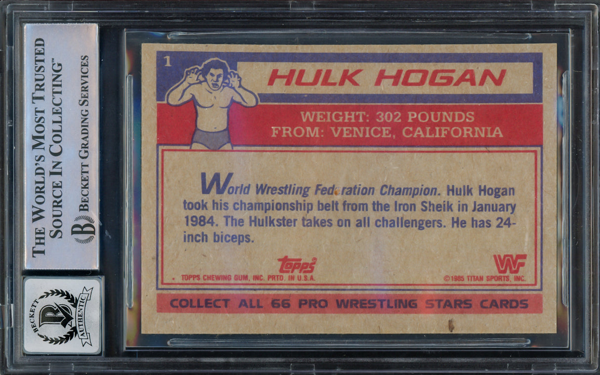 Hulk Hogan Autographed 1985 Topps WWF Yellow Rookie Card #1 Auto Grade Gem Mint 10 Beckett BAS #15333179