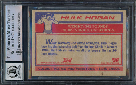 Hulk Hogan Autographed 1985 Topps WWF Yellow Rookie Card #1 Auto Grade Gem Mint 10 Beckett BAS #15333179
