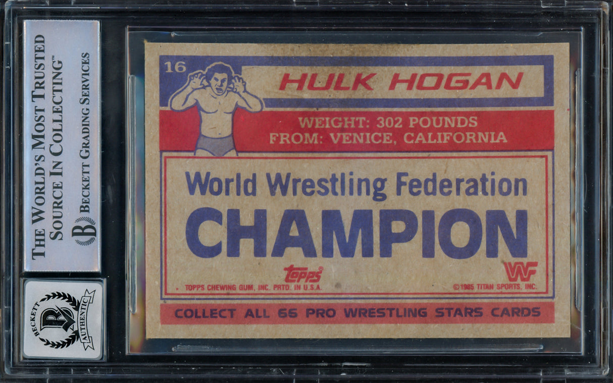 Hulk Hogan Autographed 1985 Topps WWF Rookie Card #16 Auto Grade Gem Mint 10 Beckett BAS #15333192