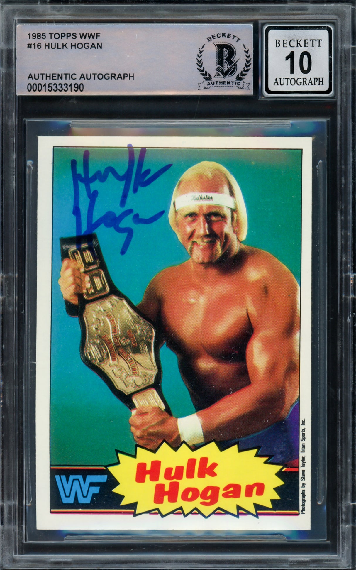 Hulk Hogan Autographed 1985 Topps WWF Rookie Card #16 Auto Grade Gem Mint 10 Beckett BAS #15333190