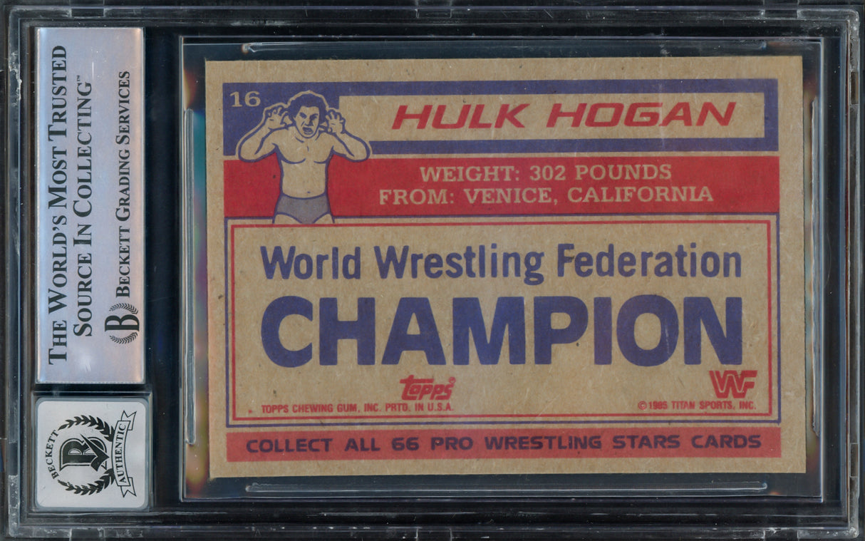 Hulk Hogan Autographed 1985 Topps WWF Rookie Card #16 Auto Grade Gem Mint 10 Beckett BAS #15333190