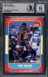 Karl Malone Autographed 1986 Fleer Rookie Card #68 Utah Jazz Auto Grade Gem Mint 10 Beckett BAS #15333062