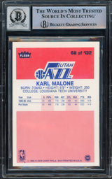 Karl Malone Autographed 1986 Fleer Rookie Card #68 Utah Jazz Auto Grade Gem Mint 10 Beckett BAS #15333072