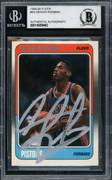 Dennis Rodman Autographed 1988 Fleer Rookie Card #43 Detroit Pistons Beckett BAS #14059462