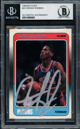 Dennis Rodman Autographed 1988 Fleer Rookie Card #43 Detroit Pistons Beckett BAS #14059483