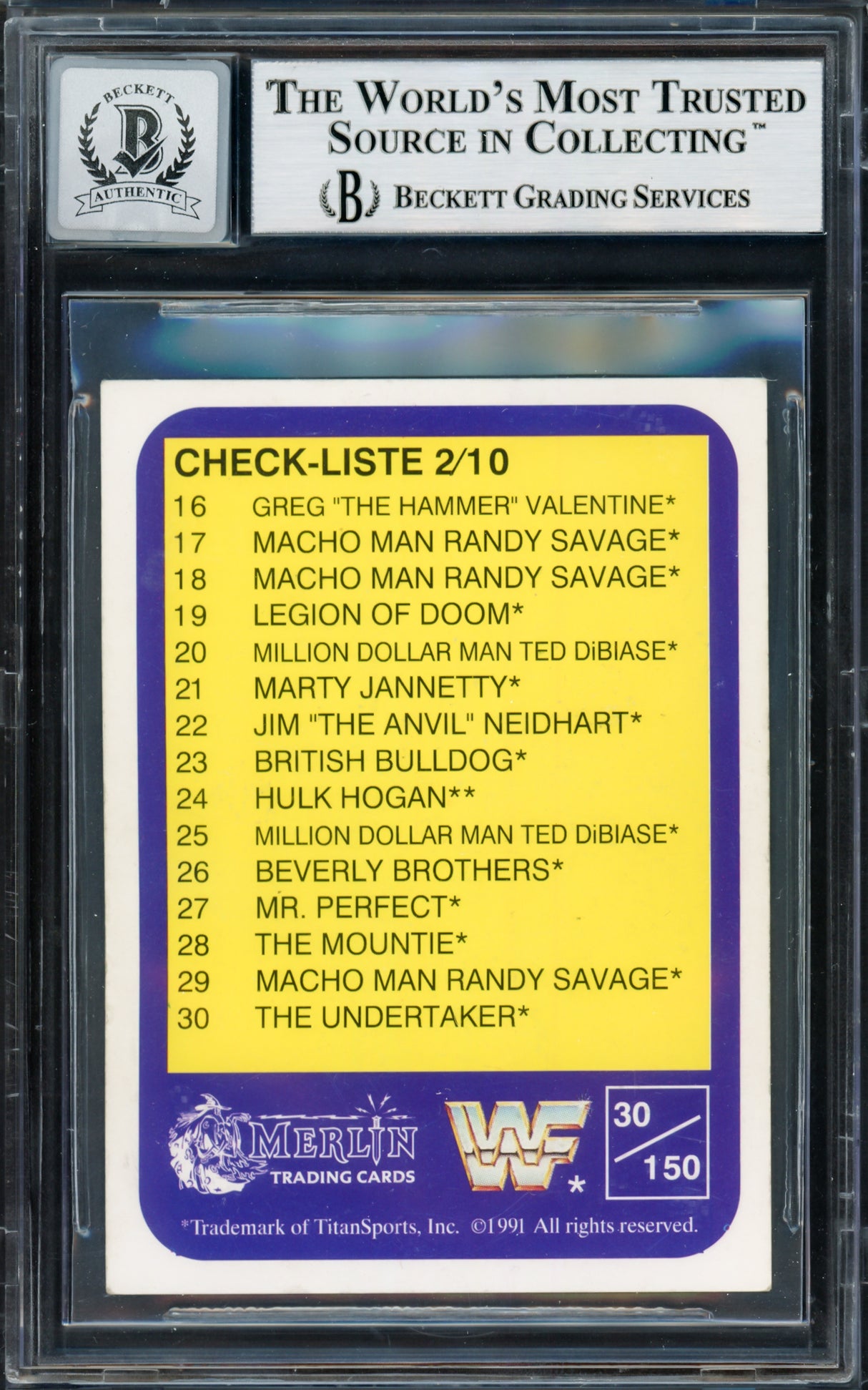 Undertaker Autographed 1991 Merlin WWF German Rookie Card #30 Auto Grade Gem Mint 10 Beckett BAS #14057853