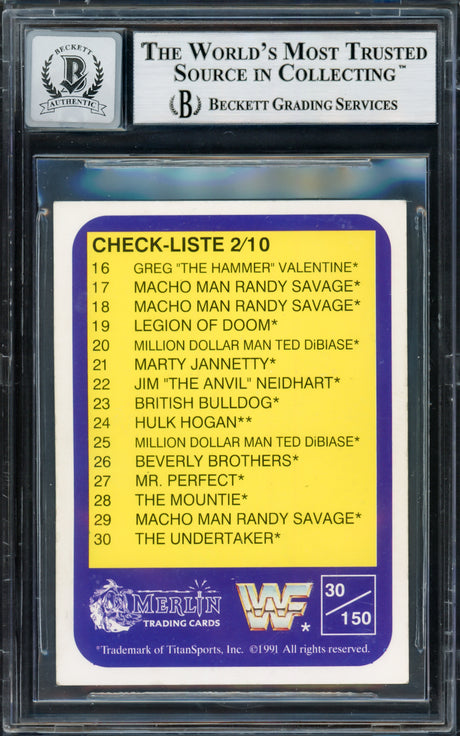 Undertaker Autographed 1991 Merlin WWF German Rookie Card #30 Auto Grade Gem Mint 10 Beckett BAS #14057853