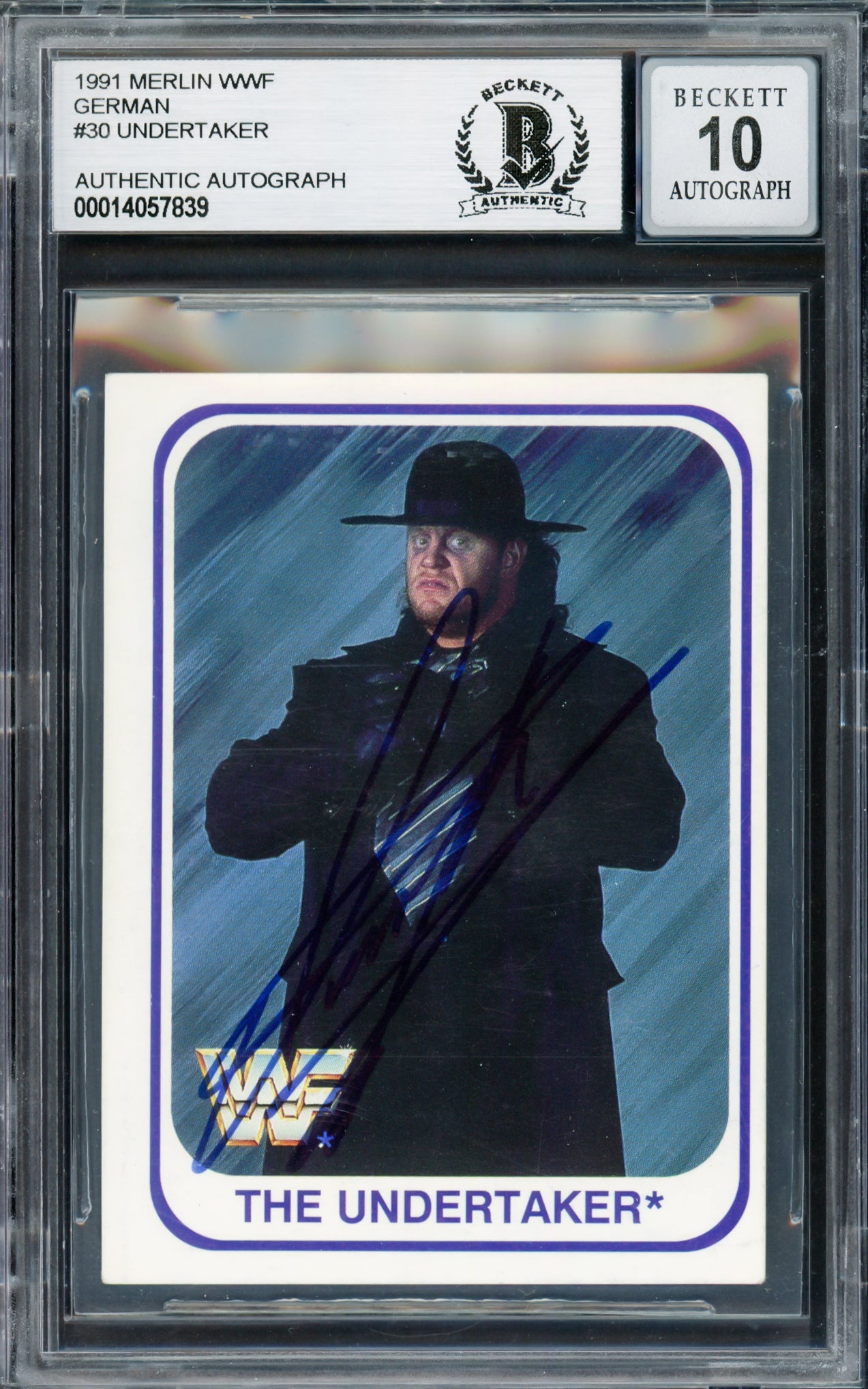 Undertaker Autographed 1991 Merlin WWF German Rookie Card #30 Auto Grade Gem Mint 10 Beckett BAS #14057839