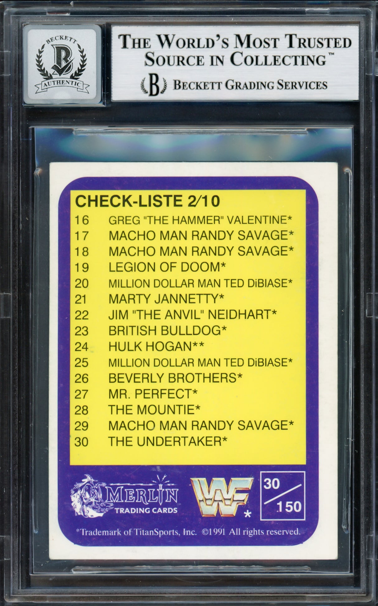 Undertaker Autographed 1991 Merlin WWF German Rookie Card #30 Auto Grade Gem Mint 10 Beckett BAS #14057839