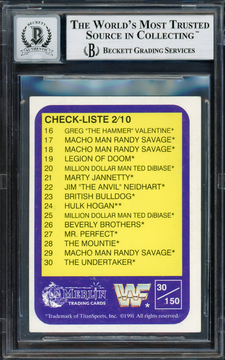 Undertaker Autographed 1991 Merlin WWF German Rookie Card #30 Auto Grade Gem Mint 10 Beckett BAS #14057839
