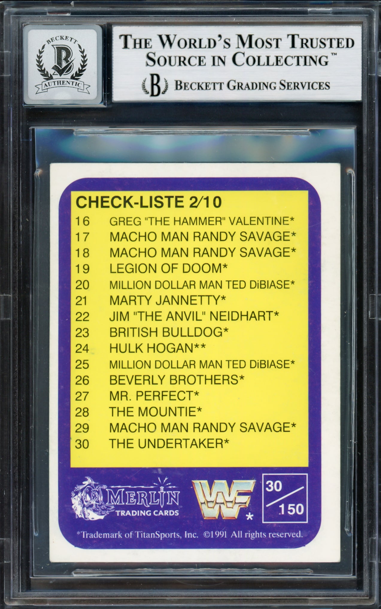 Undertaker Autographed 1991 Merlin WWF German Rookie Card #30 Auto Grade Gem Mint 10 Beckett BAS #14057839