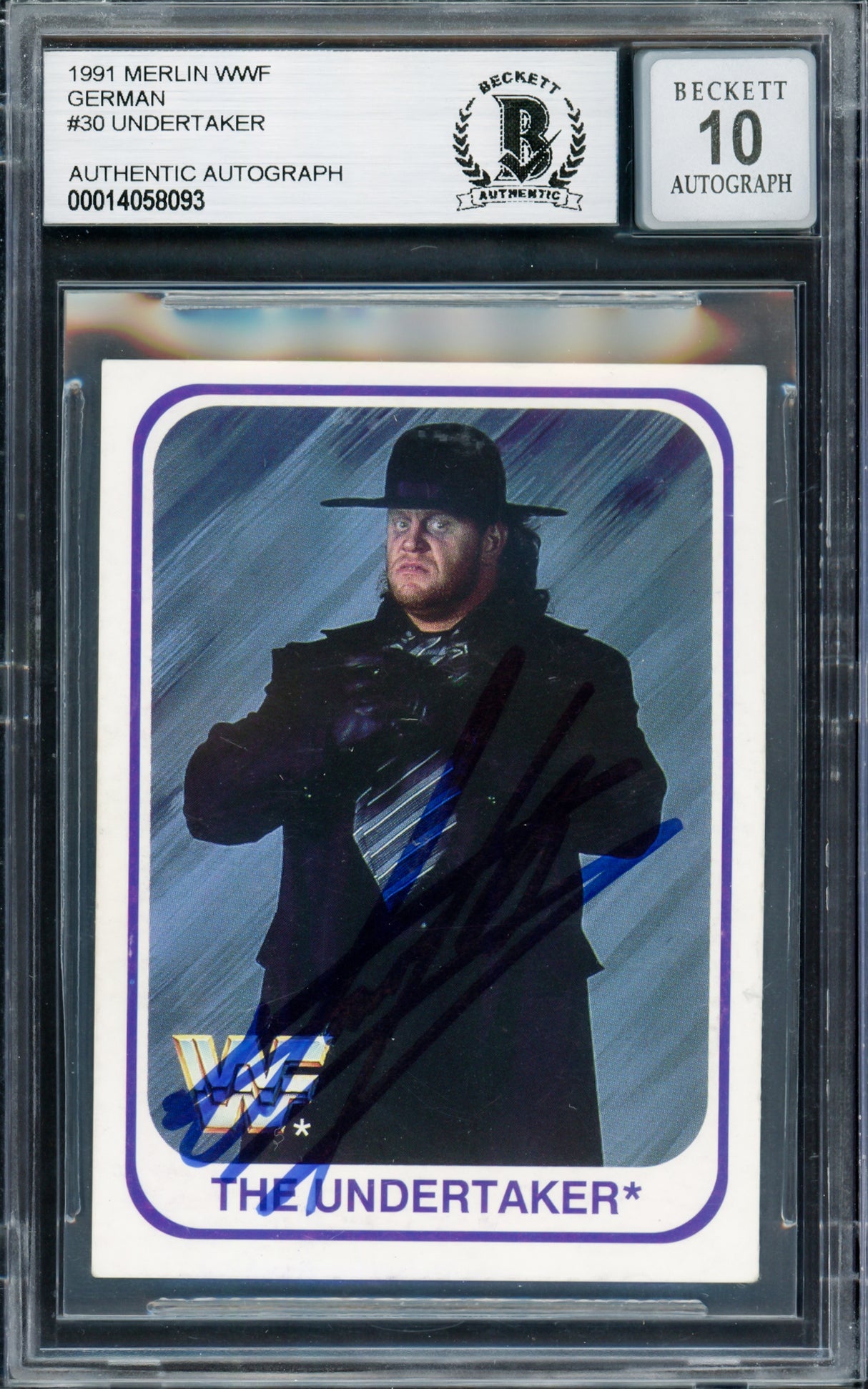 Undertaker Autographed 1991 Merlin WWF German Rookie Card #30 Auto Grade Gem Mint 10 Beckett BAS #14058093