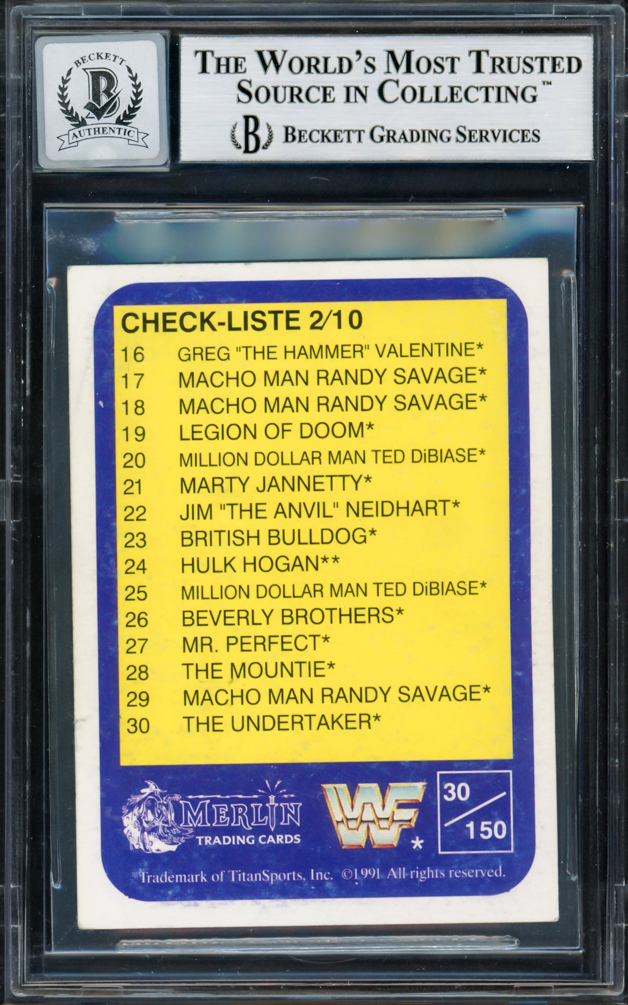 Undertaker Autographed 1991 Merlin WWF German Rookie Card #30 Auto Grade Gem Mint 10 Beckett BAS #14058093
