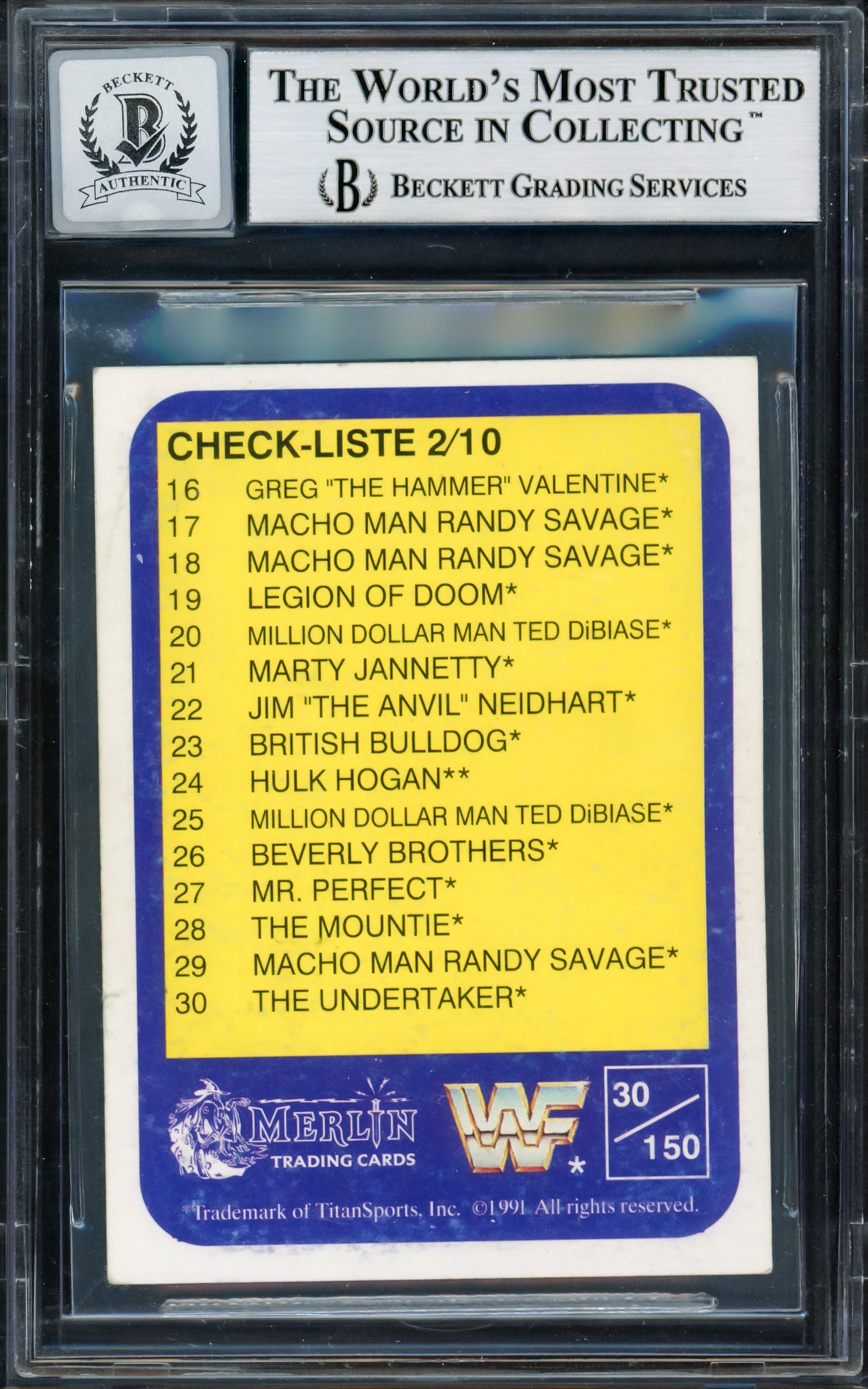 Undertaker Autographed 1991 Merlin WWF German Rookie Card #30 Auto Grade Gem Mint 10 Beckett BAS #14058093