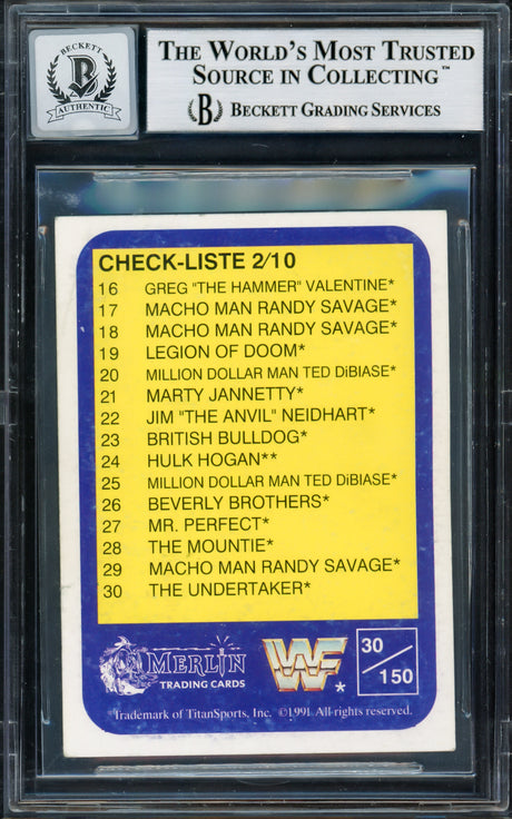 Undertaker Autographed 1991 Merlin WWF German Rookie Card #30 Auto Grade Gem Mint 10 Beckett BAS #14058093